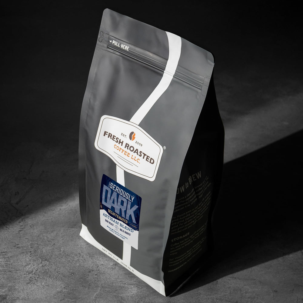 Fresh Roasted Coffee bag closeup with valve and nitrogen-flush detail preserving flavor