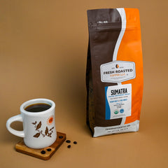 Fresh Roasted Coffee open bag with whole beans and ground coffee for convenience