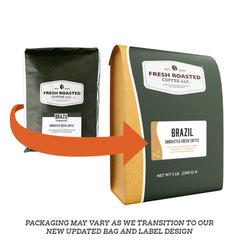 Fresh Roasted Coffee bag next to common objects showing 5 lb scale benefit