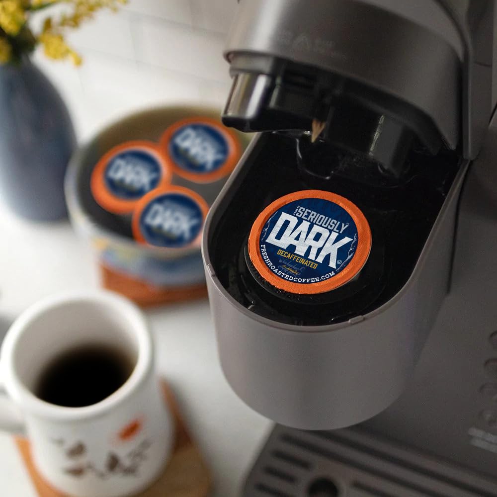 Fresh Roasted Coffee brewed cup pouring steam and crema showcasing robust, dark flavor