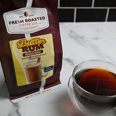 Fresh Roasted Coffee brewed cup with steam showcasing rich buttery aroma
