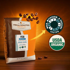 Fresh Roasted Coffee close-up of whole bean texture highlighting roast quality