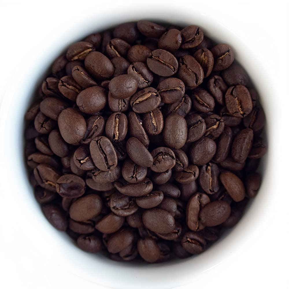 Fresh Roasted Coffee close-up of medium-roast Colombian beans highlighting even roast and aroma