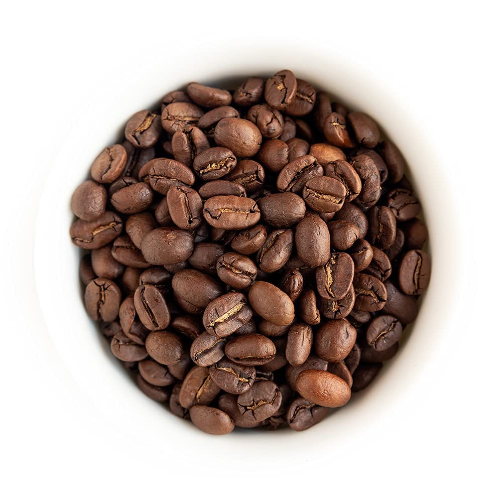 Fresh Roasted Coffee close-up whole beans showing roast color and texture