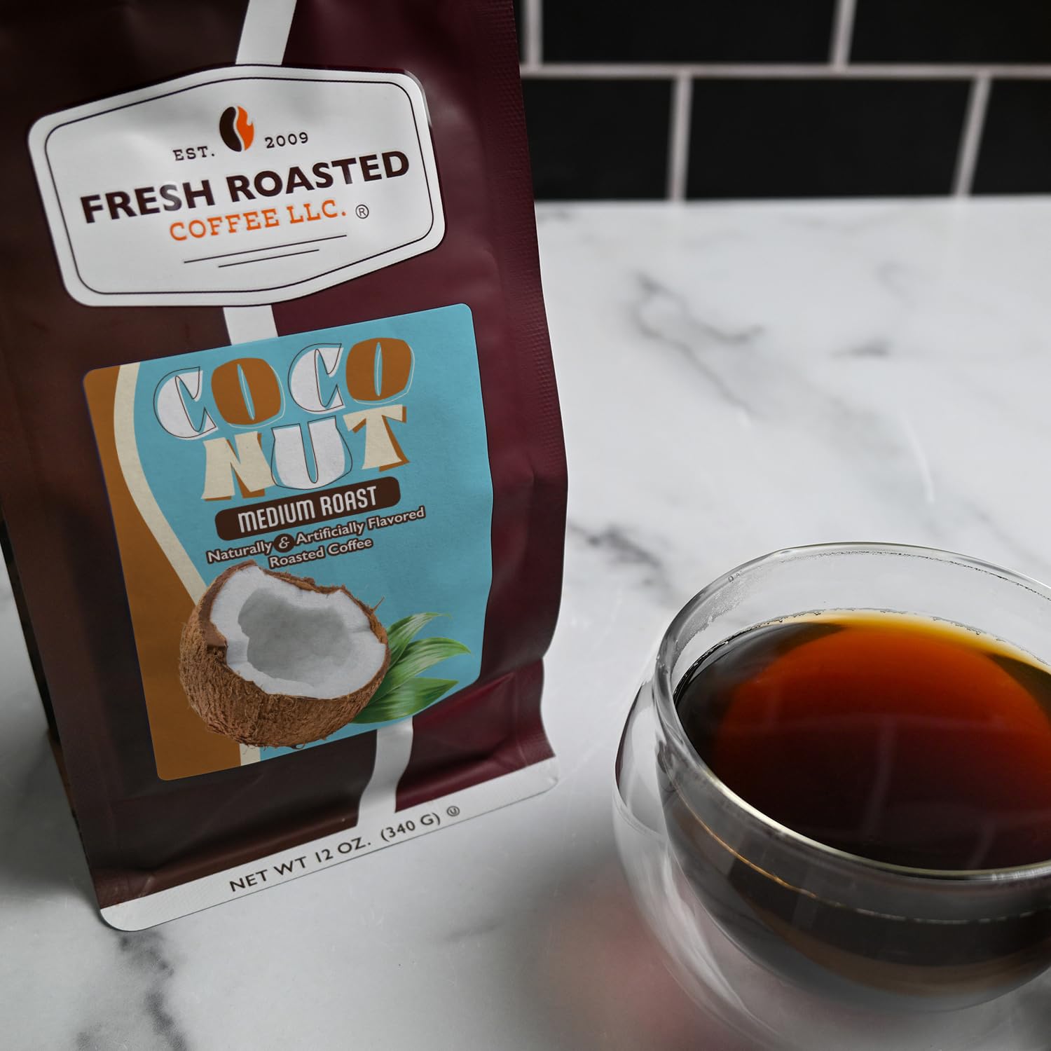 Fresh Roasted Coffee ground texture close-up showing medium grind and aroma