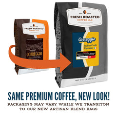 Fresh Roasted Coffee Correggio grind texture close-up highlighting rich consistency