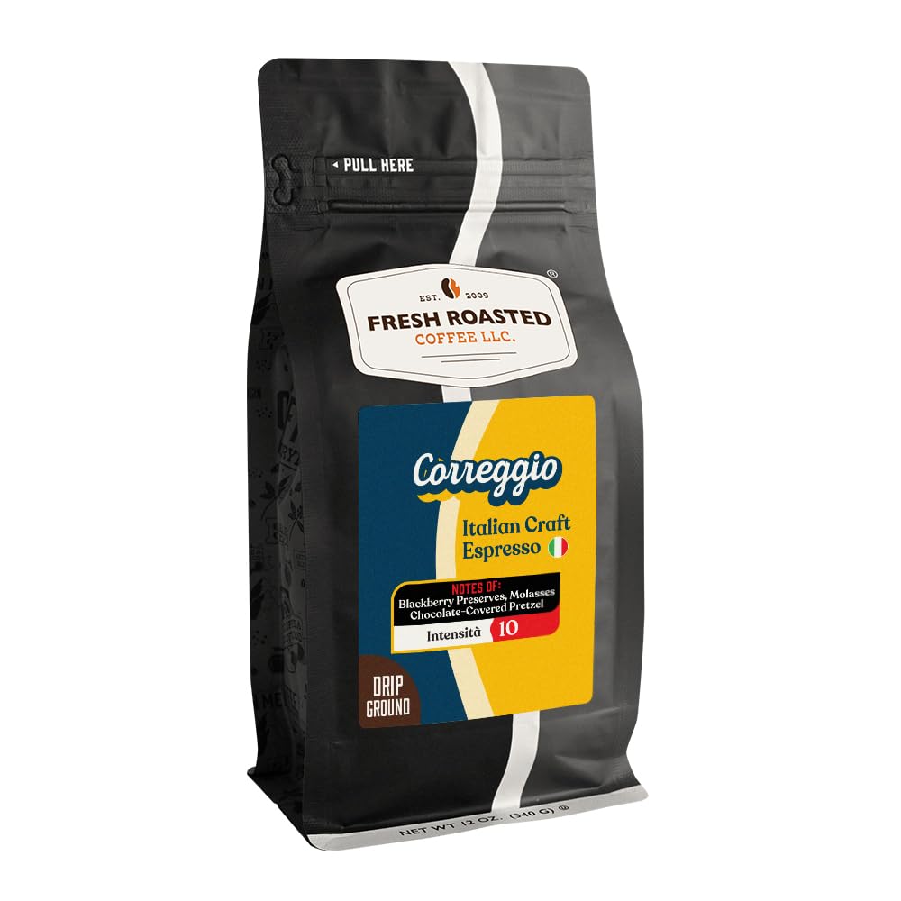 Fresh Roasted Coffee Correggio front pack showing bold Italian craft flavor