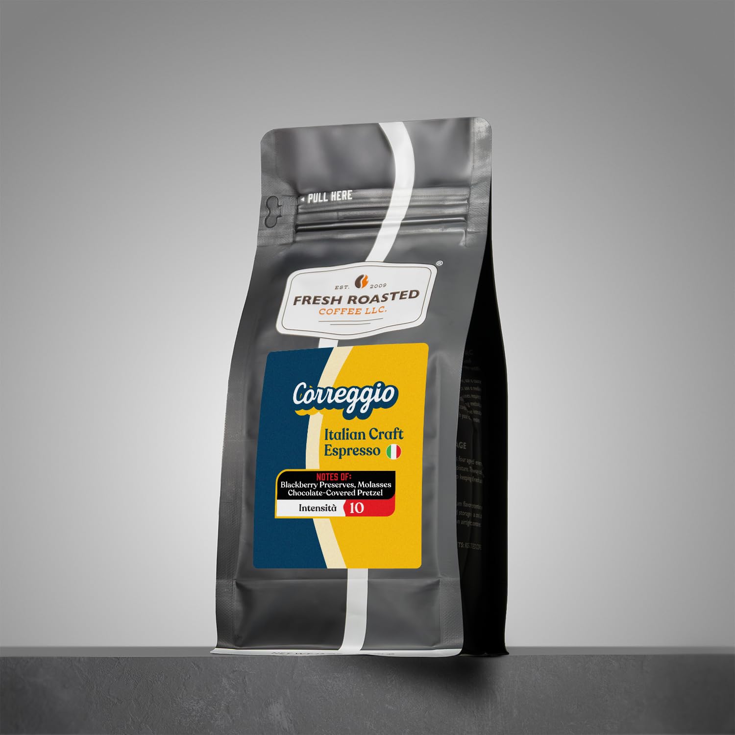 Fresh Roasted Coffee Correggio brewed in French press delivering full-bodied cup