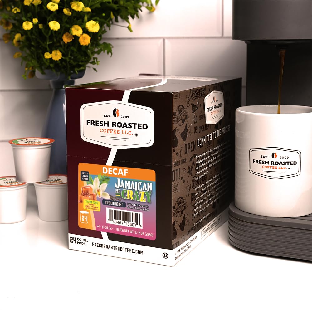 Fresh Roasted Coffee poured cup in a kitchen lifestyle scene for anytime enjoyment