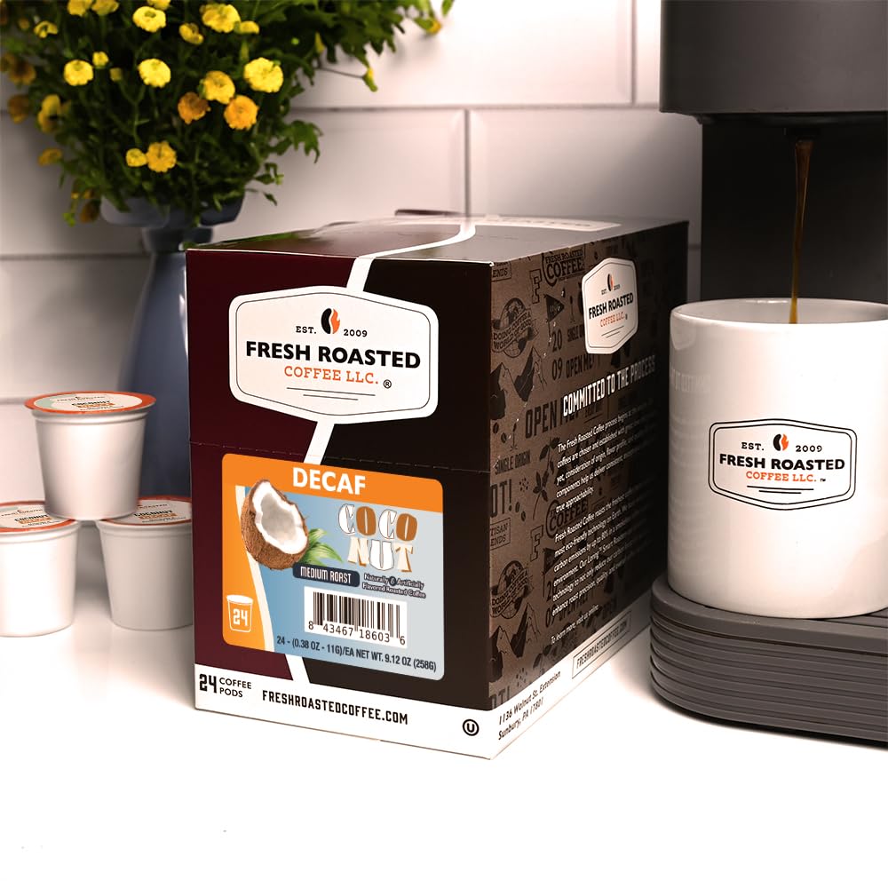 Fresh Roasted Coffee pouring brewed cup with light crema emphasizing aroma and medium-roast body