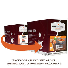 Fresh Roasted Coffee pod top view with foil lid and freshness seal benefit