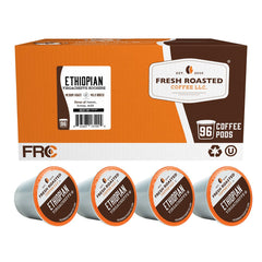 Fresh Roasted Coffee front packaging showing 96-count convenience and origin clarity