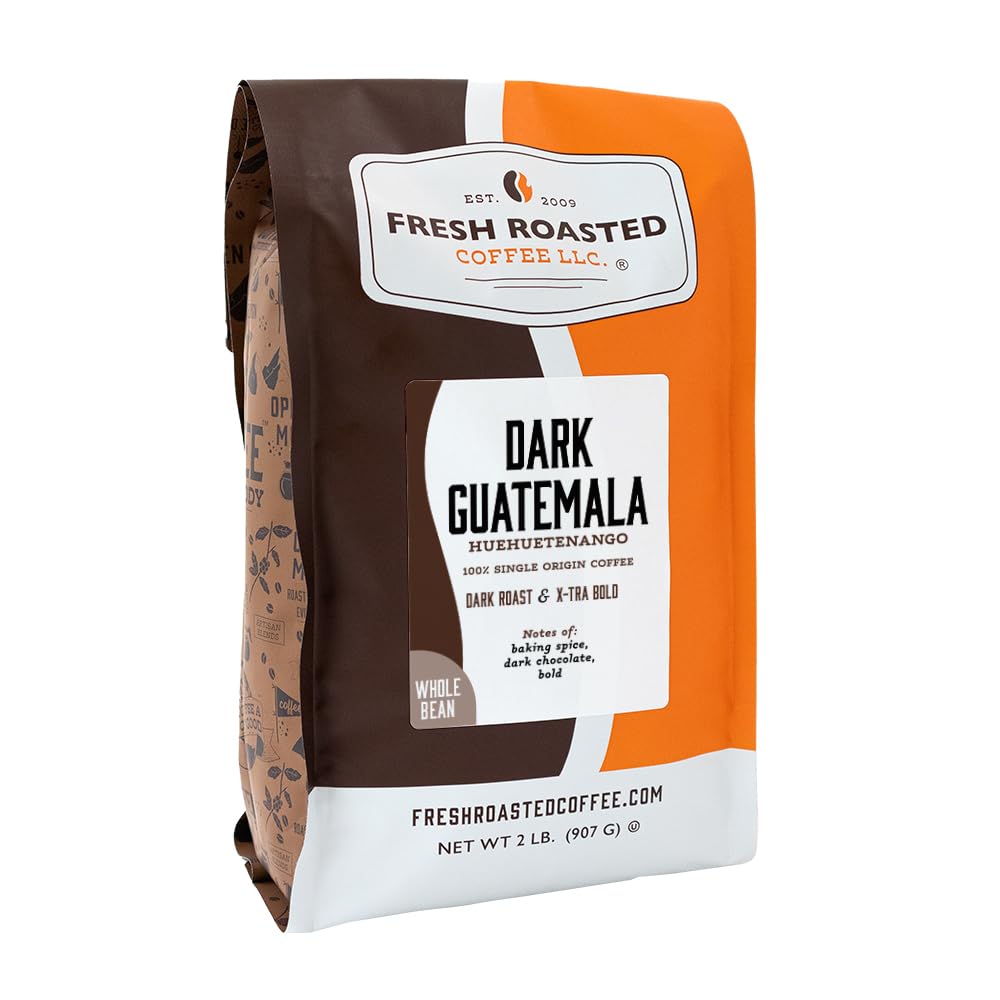 Fresh Roasted Coffee front packaging showing Huehuetenango label and benefits