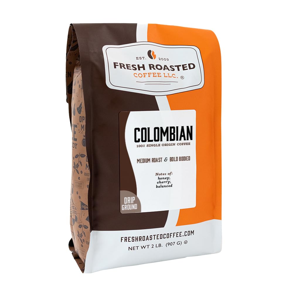 Fresh Roasted Coffee front packaging showing brand and 2 lb size, helps quick product ID