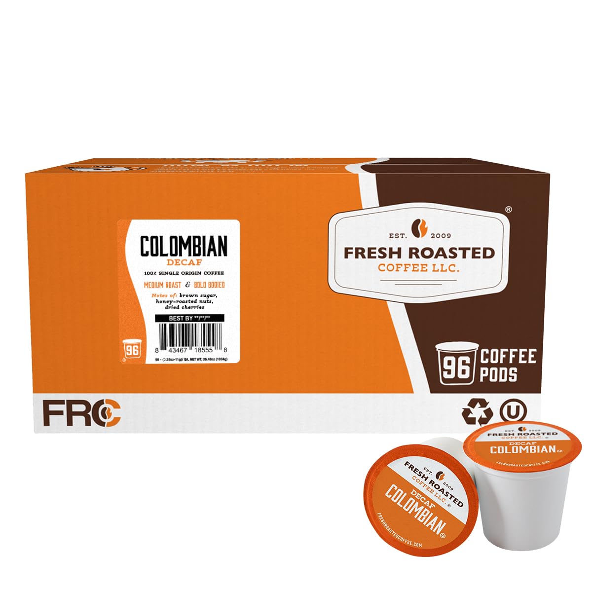 Fresh Roasted Coffee front packaging showing 96-count and medium roast benefit
