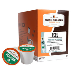 Fresh Roasted Coffee front packaging showing organic 24-count box and benefits