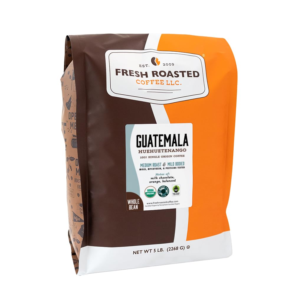 Fresh Roasted Coffee front packaging 5 lb bag showing resealable benefit