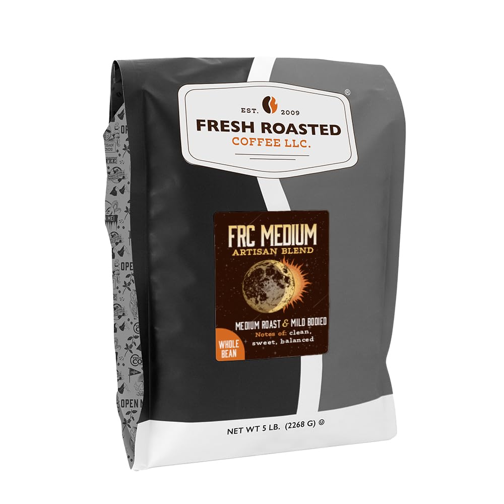 Fresh Roasted Coffee front packaging showing 5 lb bag and brand for value