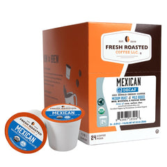 Fresh Roasted Coffee front packaging showing 24-count and organic badge benefits