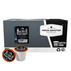 Fresh Roasted Coffee front packaging showing 96-count pods and bold branding for convenience