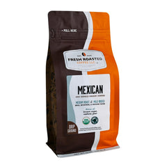 Fresh Roasted Coffee front packaging showing organic label and 12 oz size benefit