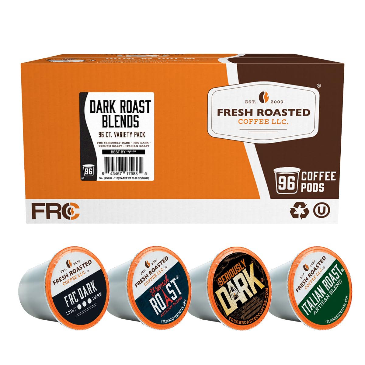 Fresh Roasted Coffee front packaging showing variety pack and bold branding benefit clarity