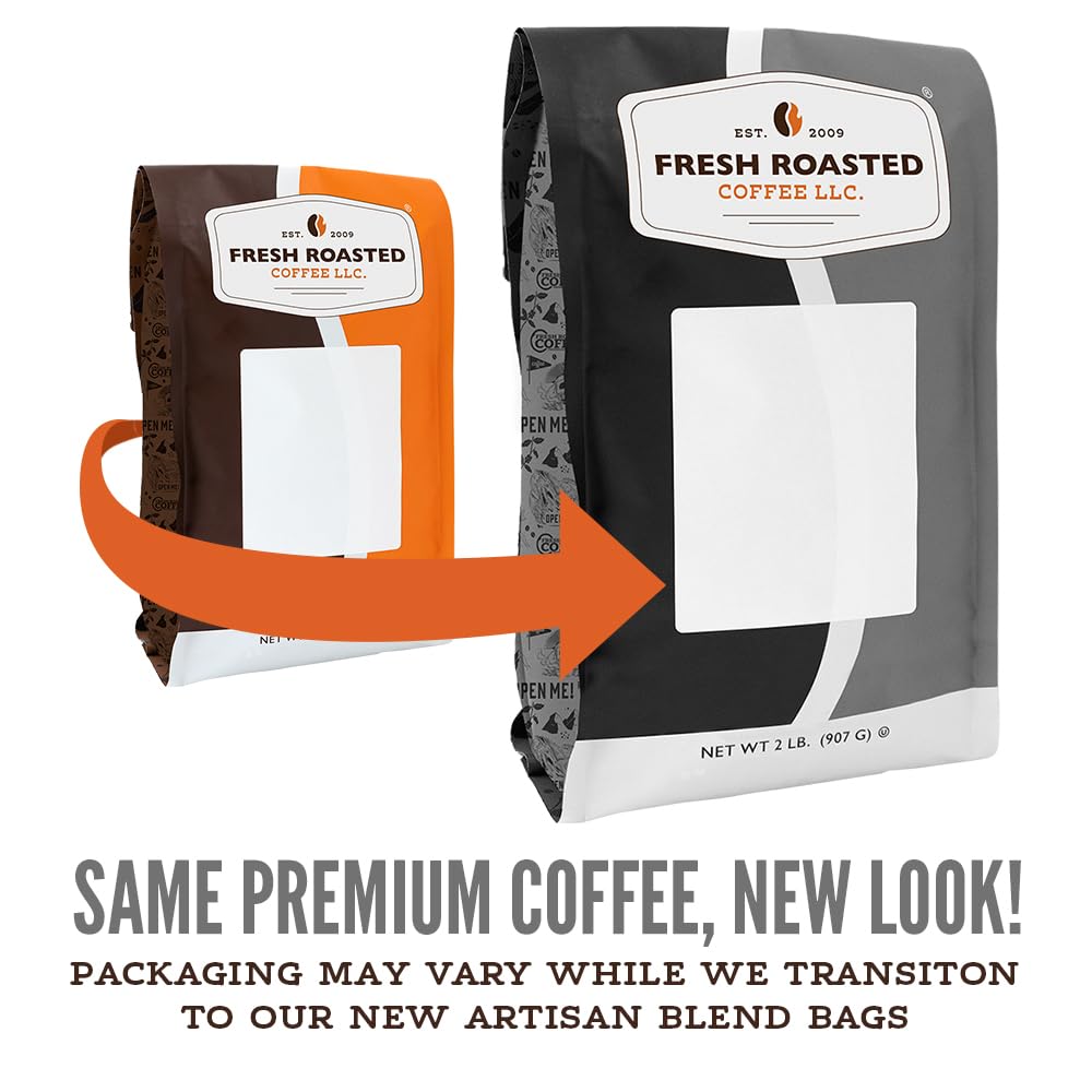 Fresh Roasted Coffee 5 lb bag next to scale showing large-format value