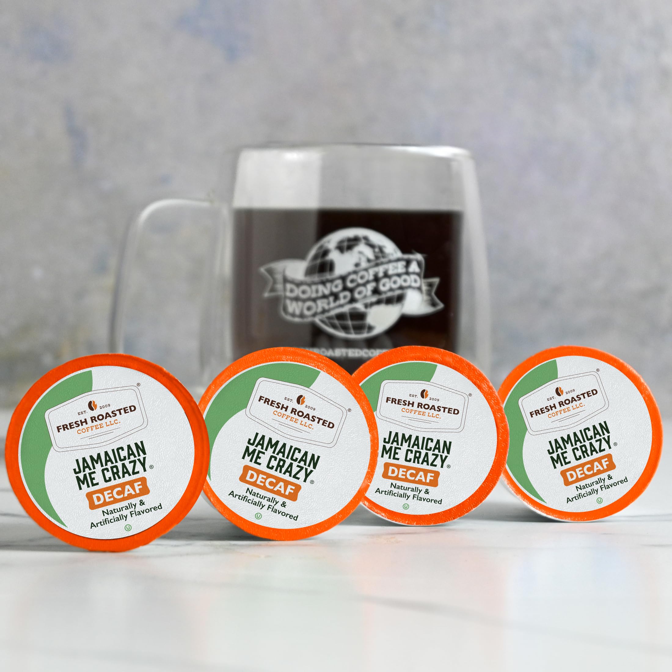 Fresh Roasted Coffee pod side label displaying flavor name and medium roast benefit