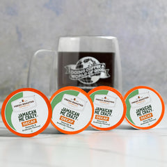 Fresh Roasted Coffee pod side label displaying flavor name and medium roast benefit