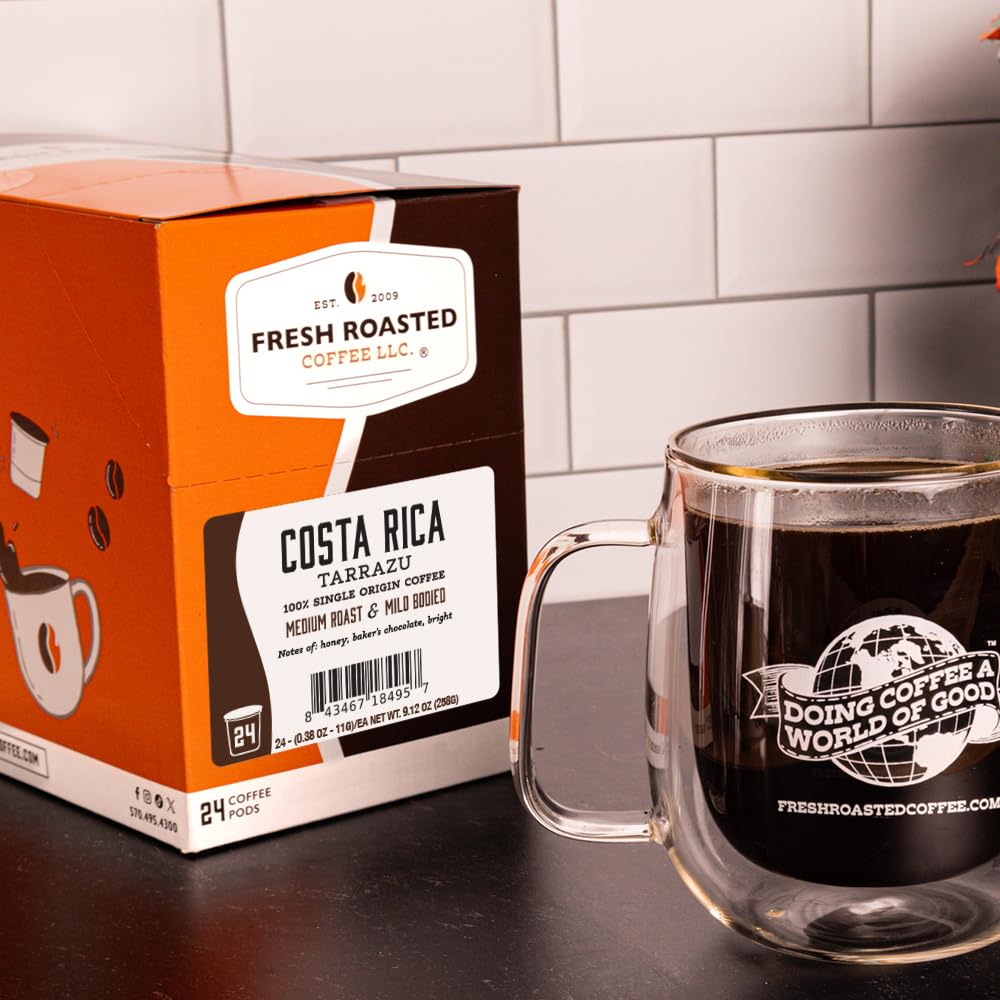 Fresh Roasted Coffee close-up of K-Cup pod top highlighting convenient single-serve brewing