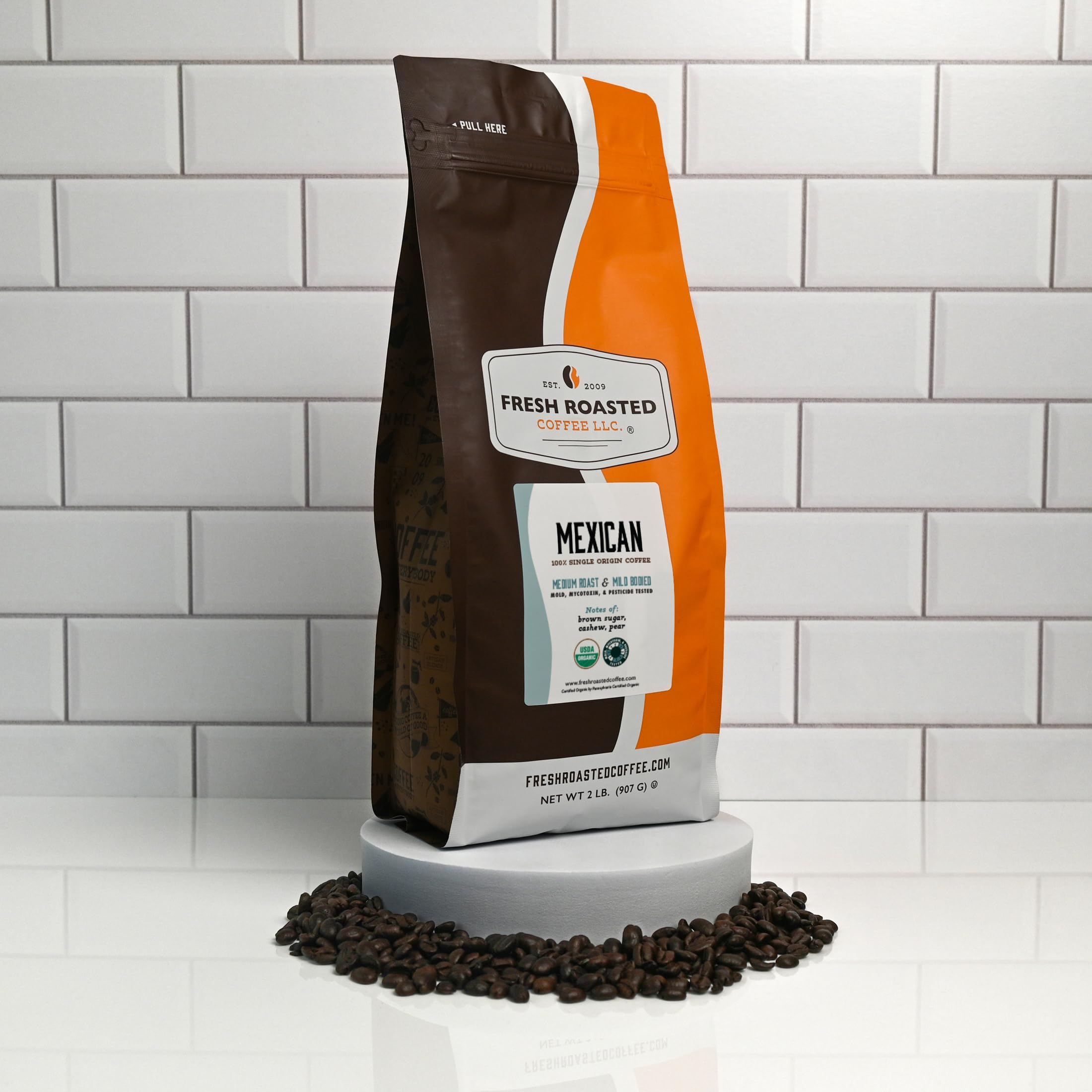 Fresh Roasted Coffee brewed cup in a kitchen lifestyle scene evokes reliable morning ritual