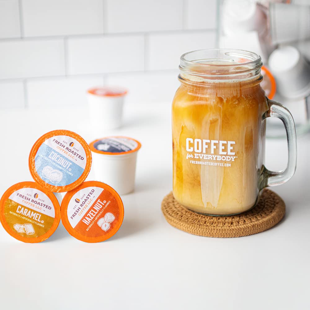 Fresh Roasted Coffee label with OU Kosher seal visible, assures dietary compliance
