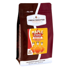 Fresh Roasted Coffee front packaging showing maple crème flavor and benefits