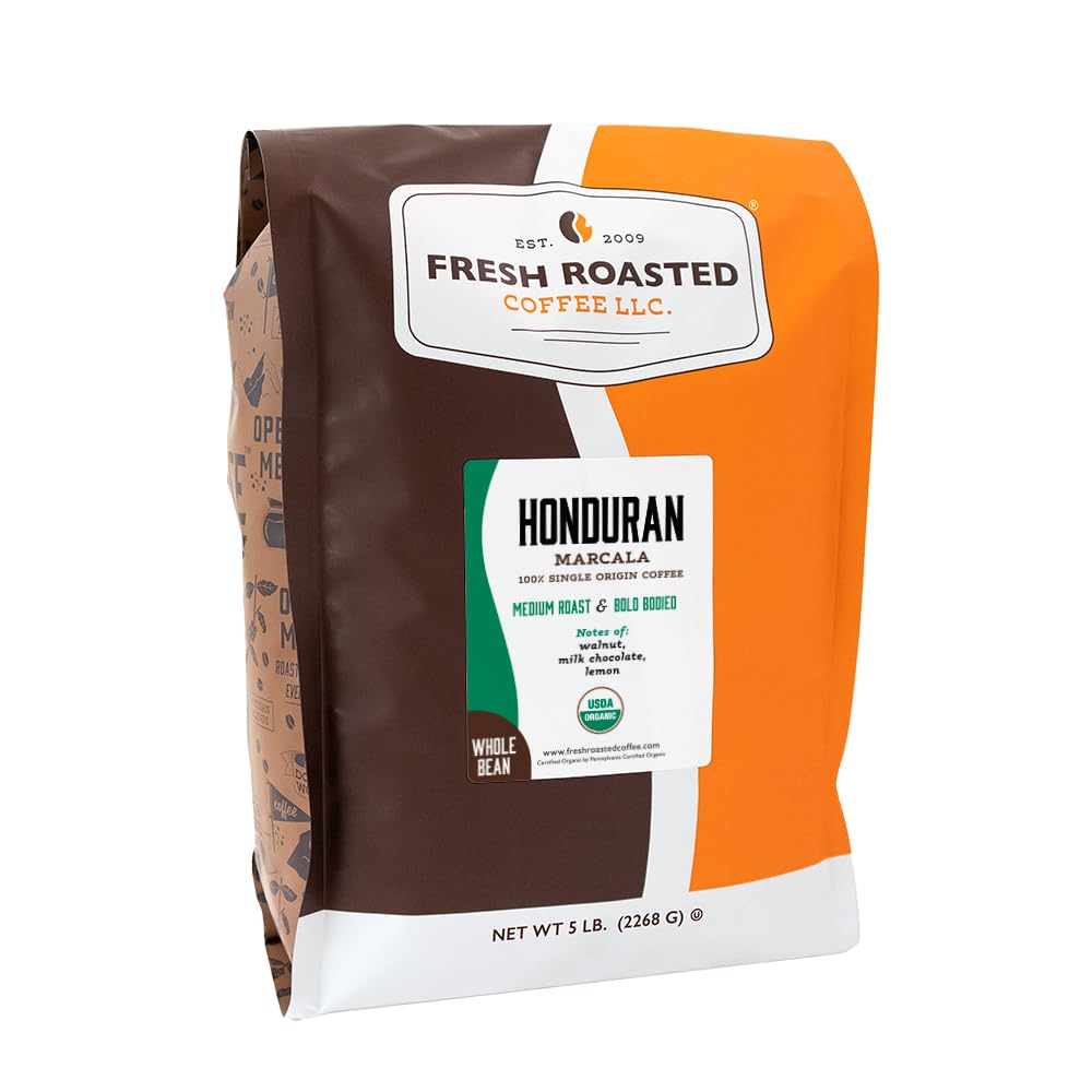 Fresh Roasted Coffee front 5 lb bag showing branding and organic label for bulk use