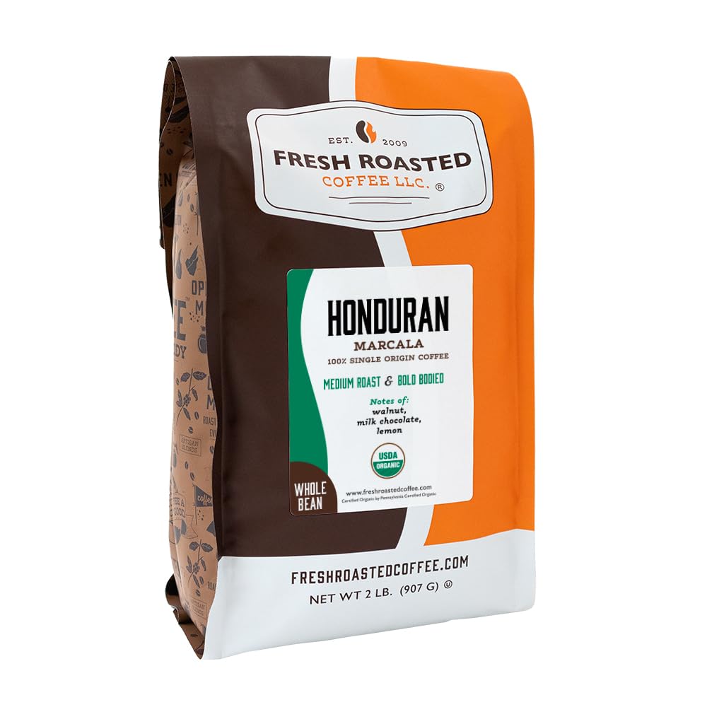 Fresh Roasted Coffee front bag showing label and size, clear product identity