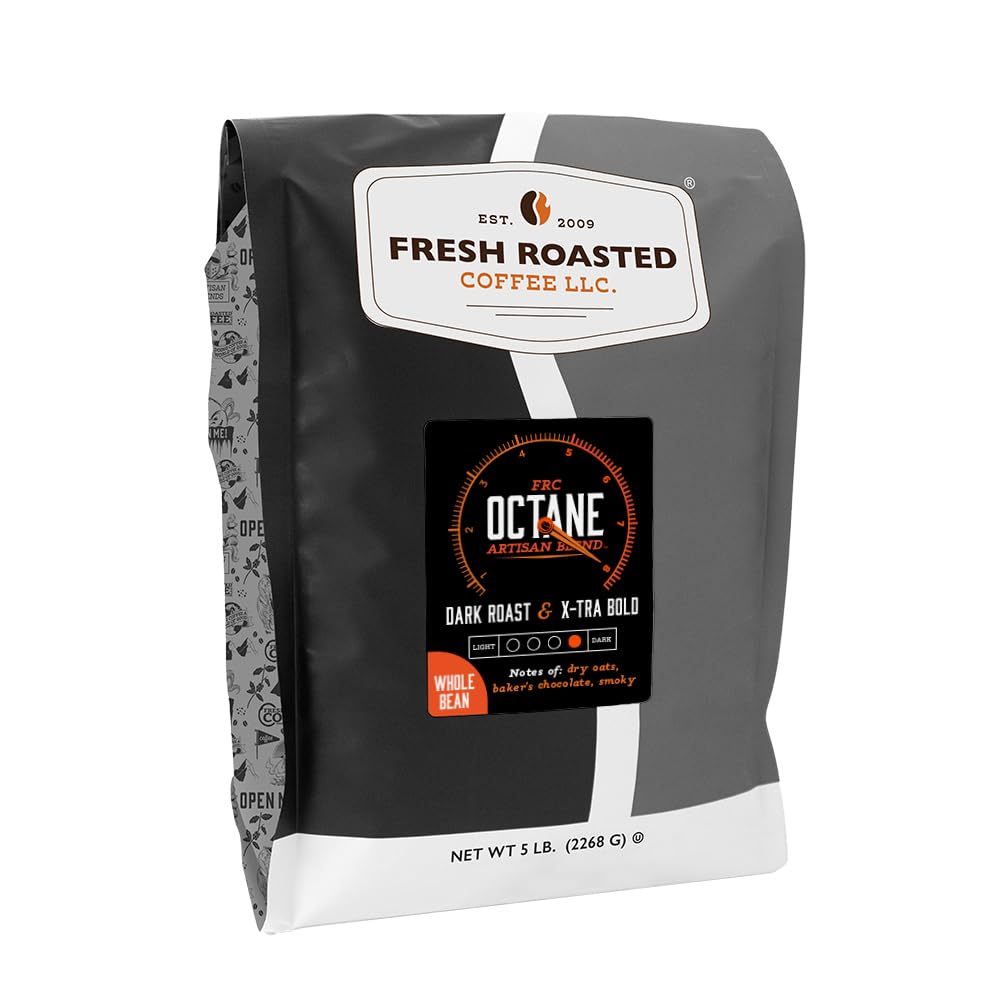Fresh Roasted Coffee Octane front packaging showing bold label and bag benefit