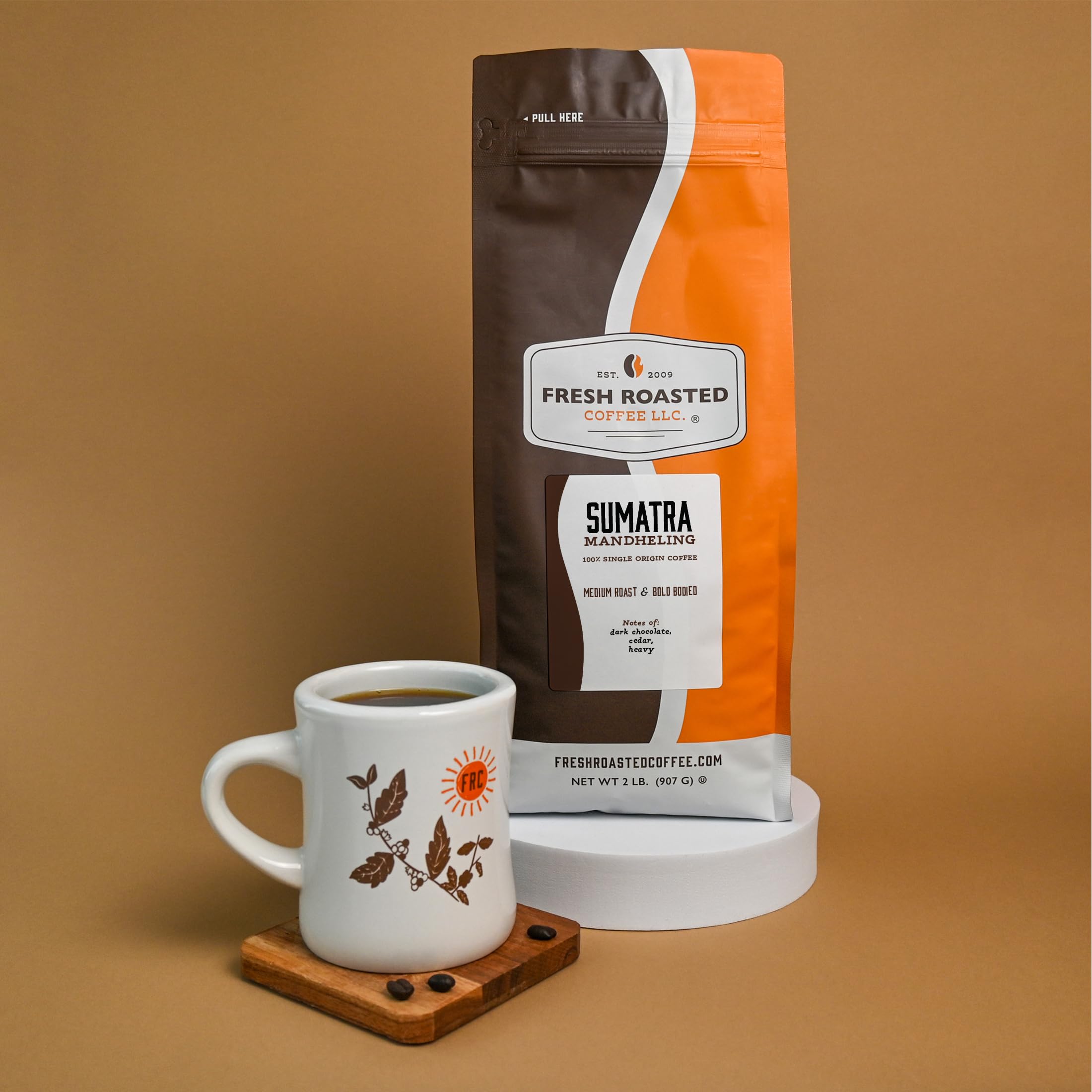 Fresh Roasted Coffee open bag view with beans inside and nitrogen-flush benefit visible