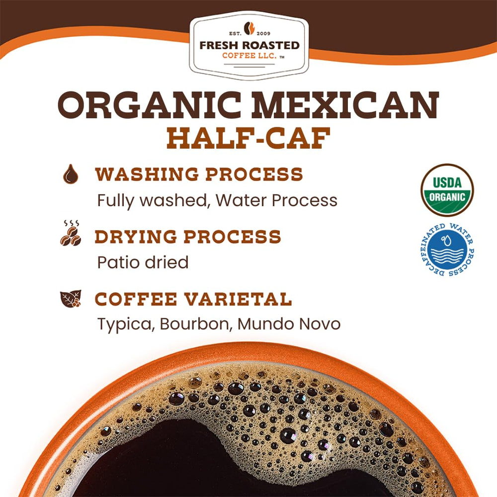 Fresh Roasted Coffee organic certification badge emphasizing clean sourcing