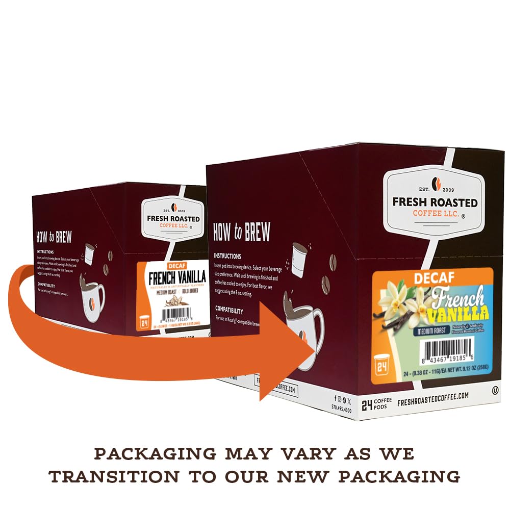 Fresh Roasted Coffee pod top label close-up highlighting flavor and compatibility