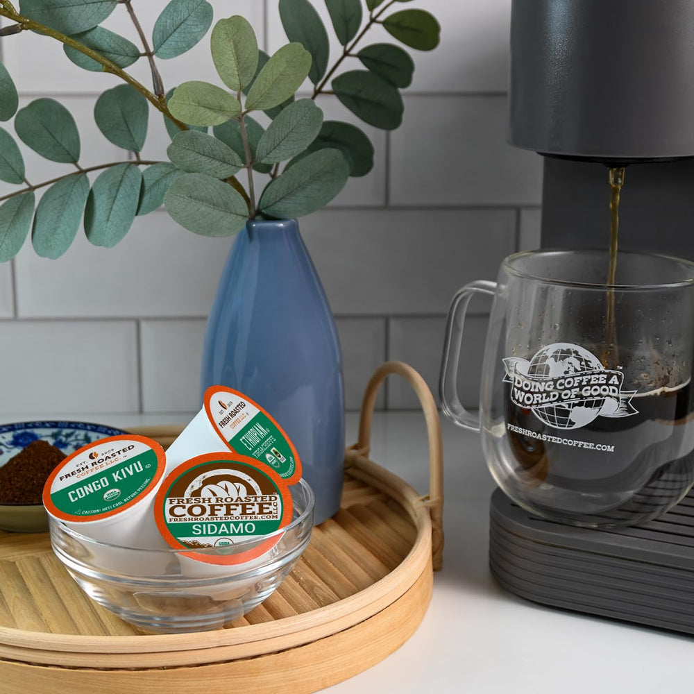 Fresh Roasted Coffee pods spread to display variety and easy selection benefit