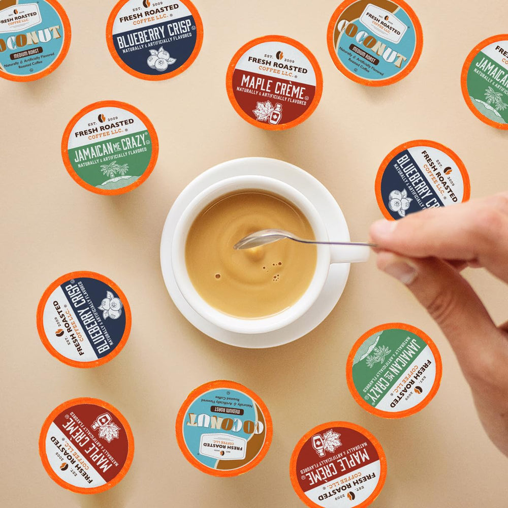 Fresh Roasted Coffee brewed cup being poured illustrating aroma and flavor