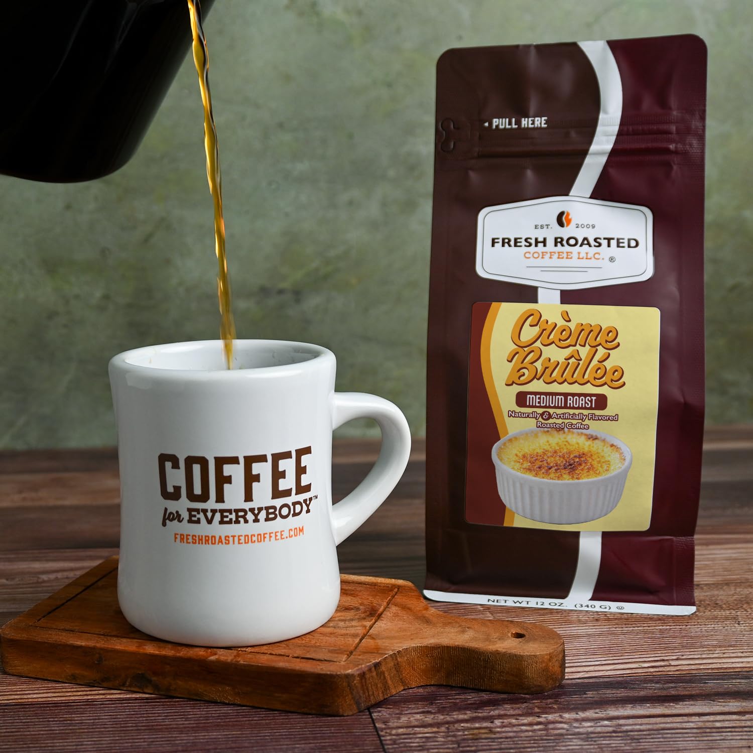 Fresh Roasted Coffee being poured in a pour-over cone benefit: easy brewing and rich aroma
