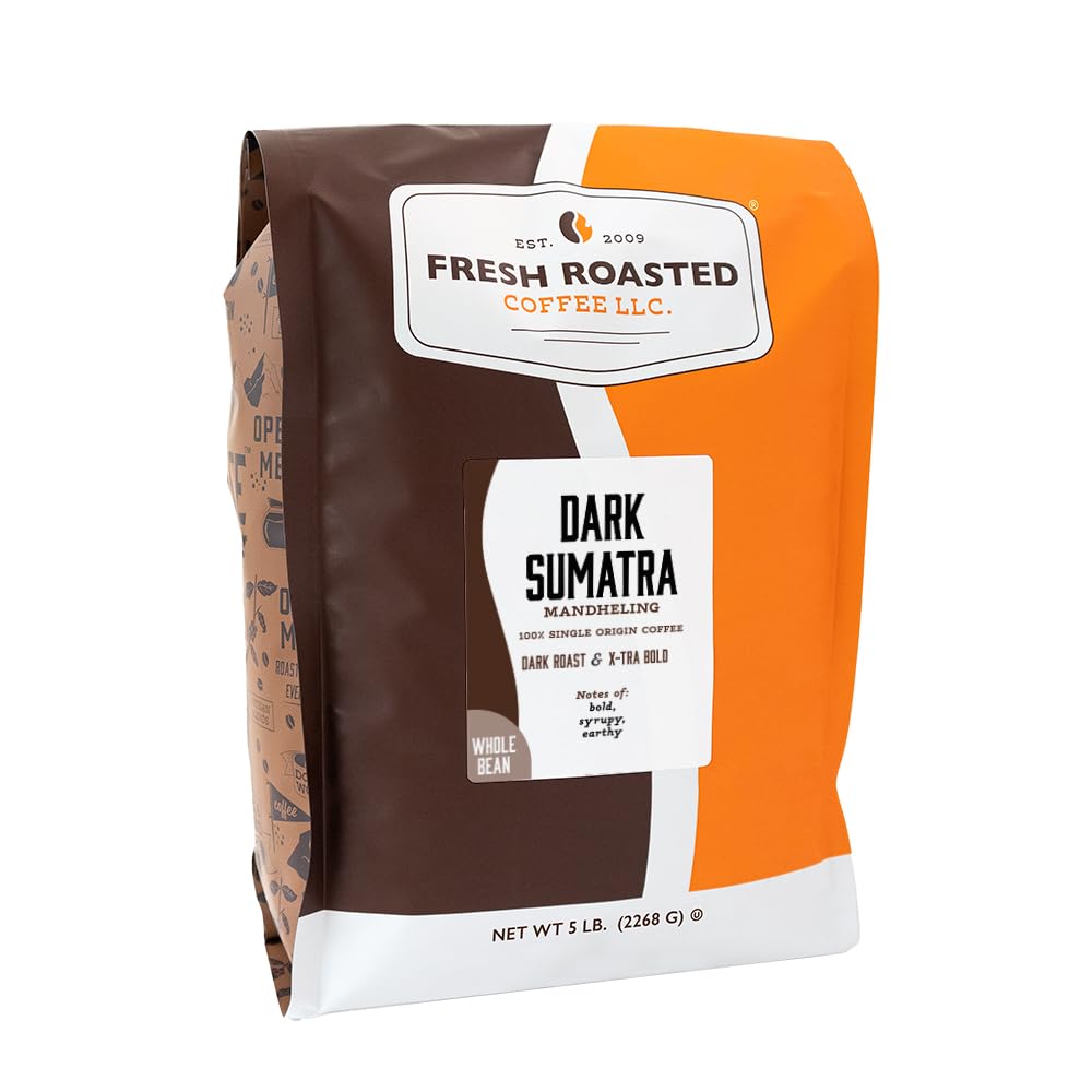 Fresh Roasted Coffee front packaging 5 lb bag showing branding and resealable valve