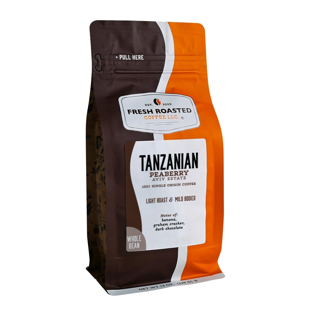 Fresh Roasted Coffee front packaging showing 12 oz bag and label benefit freshness