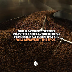 Fresh Roasted Coffee pods lined up showing eight distinct flavors