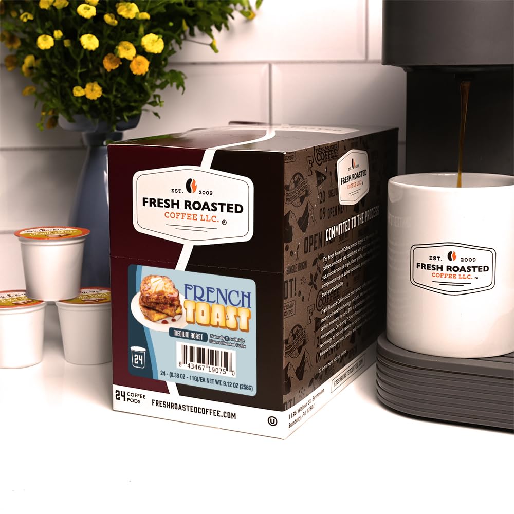 Fresh Roasted Coffee opened pod revealing grounds and compostable filter for easy disposal