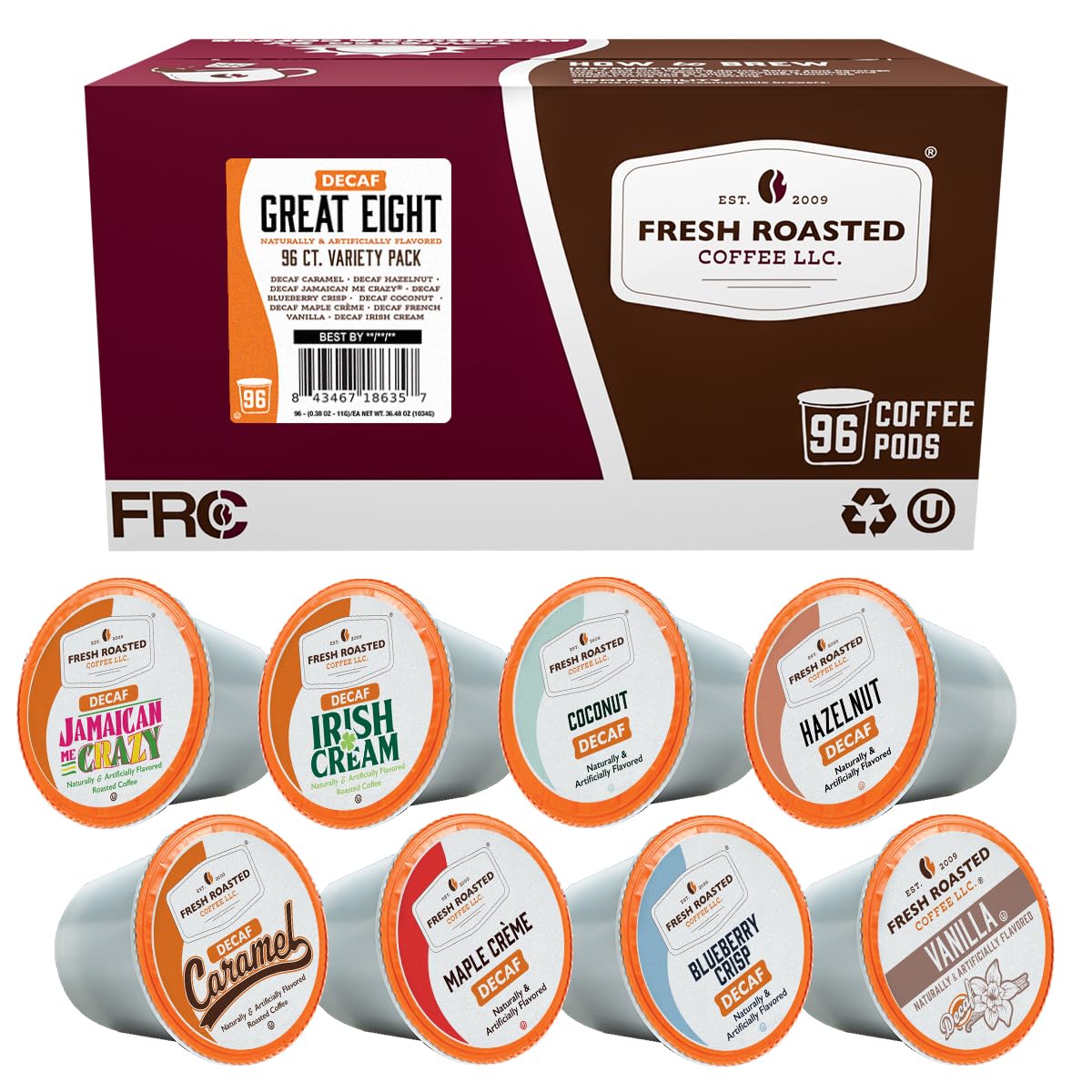 Fresh Roasted Coffee front packaging showing variety pack and benefits