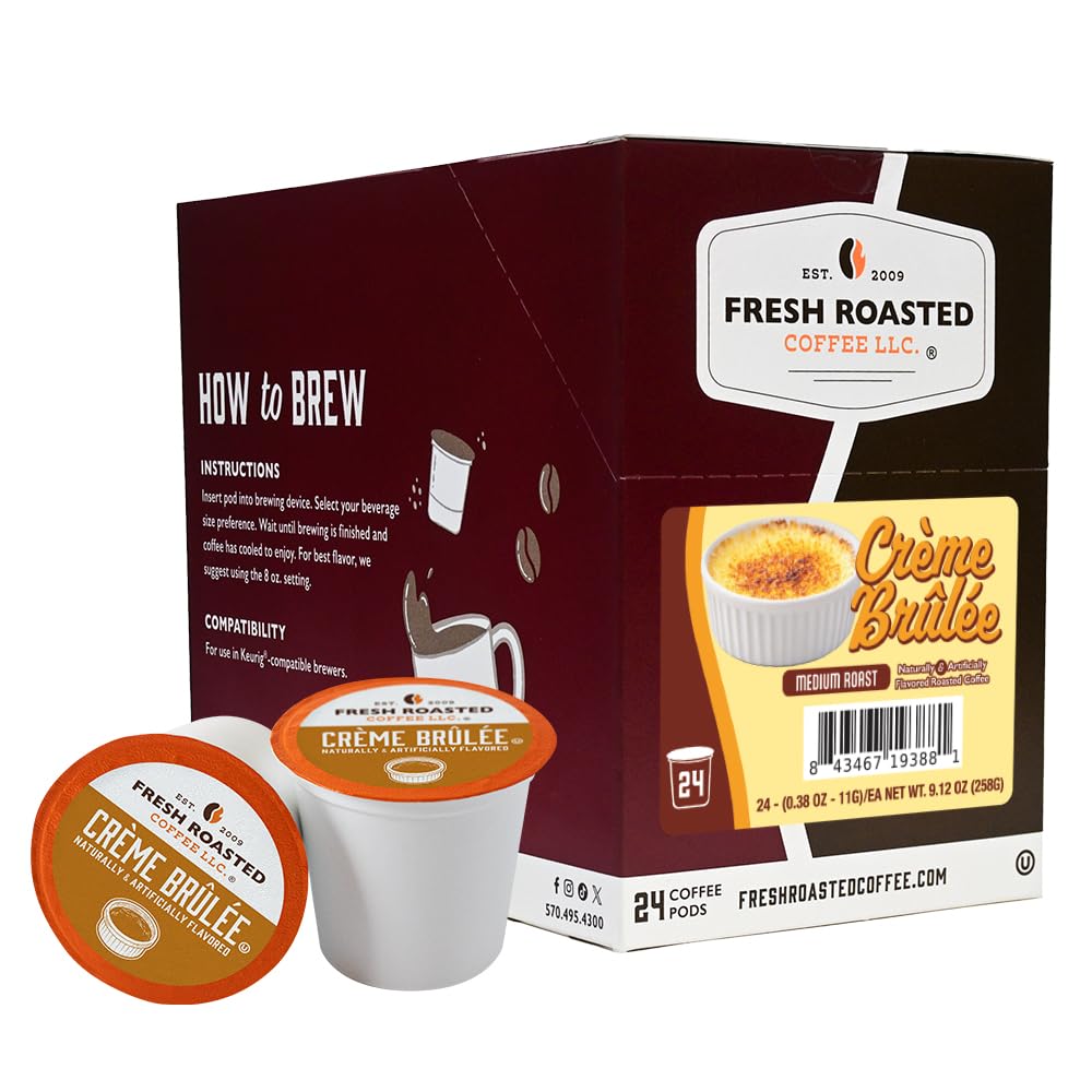 Fresh Roasted Coffee front packaging showing 24-count pods and flavor label, brand clarity and convenience