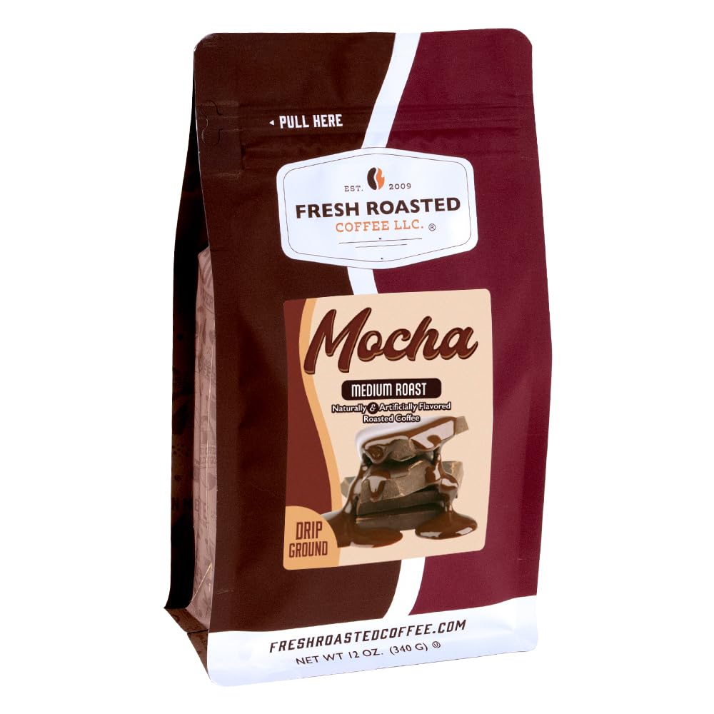 Fresh Roasted Coffee front packaging showing mocha flavor and kosher benefit