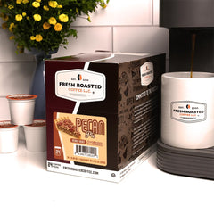 Fresh Roasted Coffee brewed cup top view with crema and dessert-like aroma
